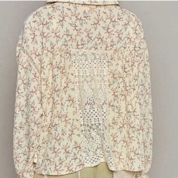 POL floral top - patch top - lace crochet button down top medium/large Boutique - Picture 2 of 11